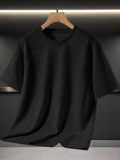 Men's Waffle Fabric Cooling Breathable Short Sleeve Black T-Shirt